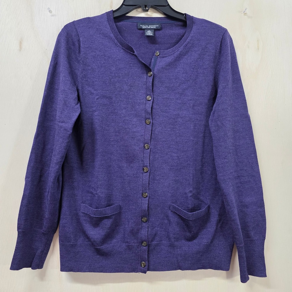 Banana Republic Extra Fine Merino Wool Purple Button Front Cardigan Sweater M